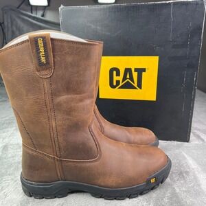 Caterpillar Work Boots Mens 7.5‎ Wide Summer Brown Drawbar Pull-On Astm Soft Toe